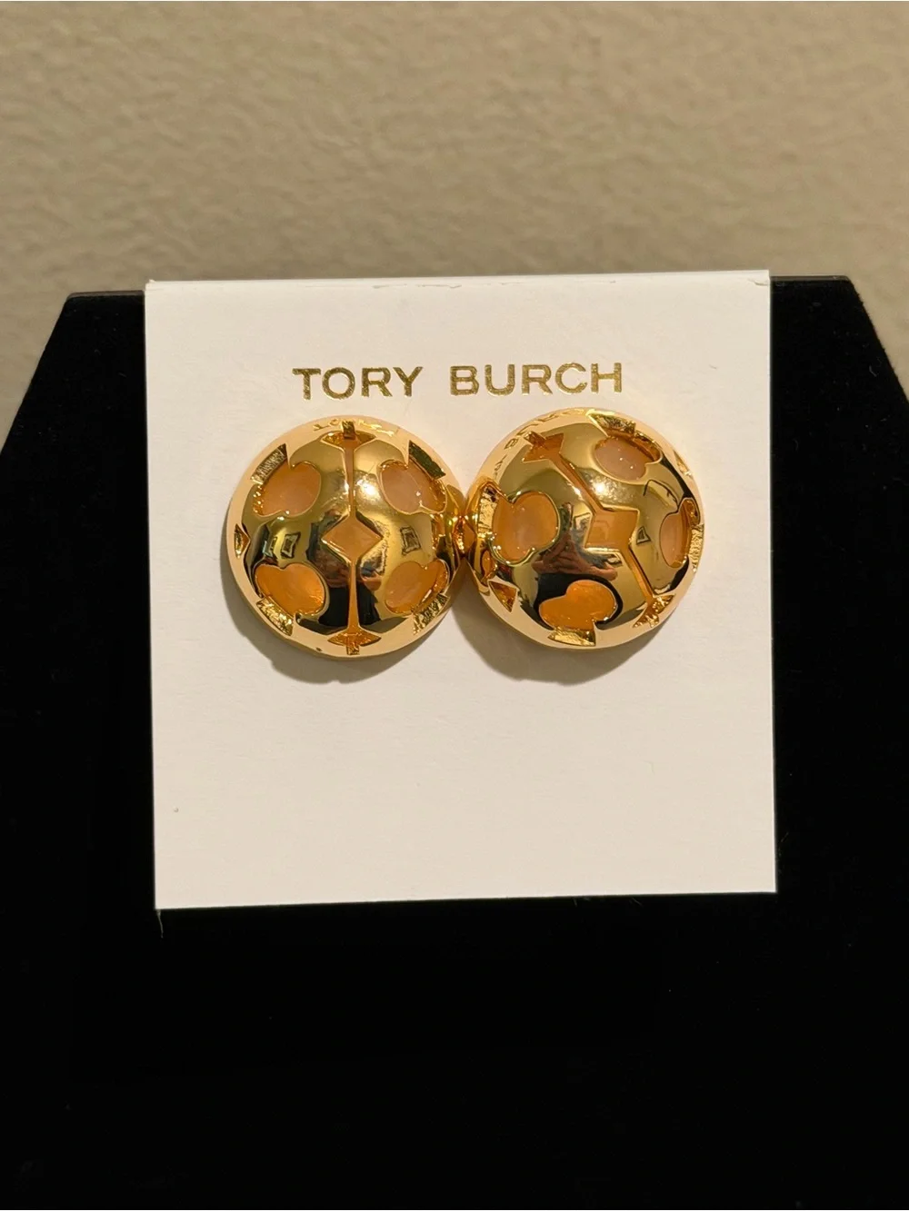 Tory Burch Gold Logo Dome Earrings (Studs)